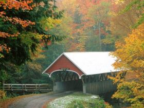Flume Covered Bridge in Autumn, Franconia Notch State Park, New Hampshire