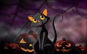 Halloween 283 Vector, Czarny Kot, Dynie