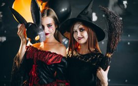 Halloween 299 Kobiety, Kostiumy, Przebranie, Maska, Miotla, Balony, Party