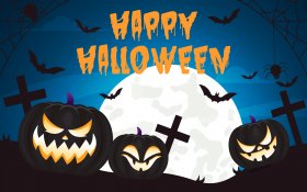 Halloween 319 Vector, Nietoperze, Dynie, Noc, Happy Halloween