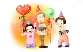 Urodziny, Happy Birthday 011 Cartoon, Dzieci, Balony, Tort