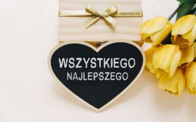 Urodziny, Happy Birthday 097 Zolte Tulipany, Prezent, Serce, Zyczenia Wszystkiego Najlepszego