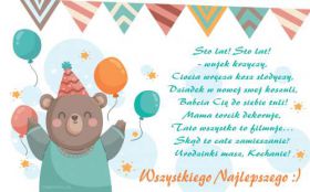 Urodziny, Happy Birthday 115 Mis, Balony, Zyczenia urodzinowe dla dziecka, Kartka urodzinowa