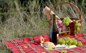Piknik 037 Kosz, Owoce, Wino, Pieczywo