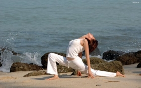 Joga, Yoga 009 Kobieta, Plaza, Morze, Kamienie