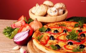 Pizza 021 Fast Food, Pieczarki, Cebula, Pomidory